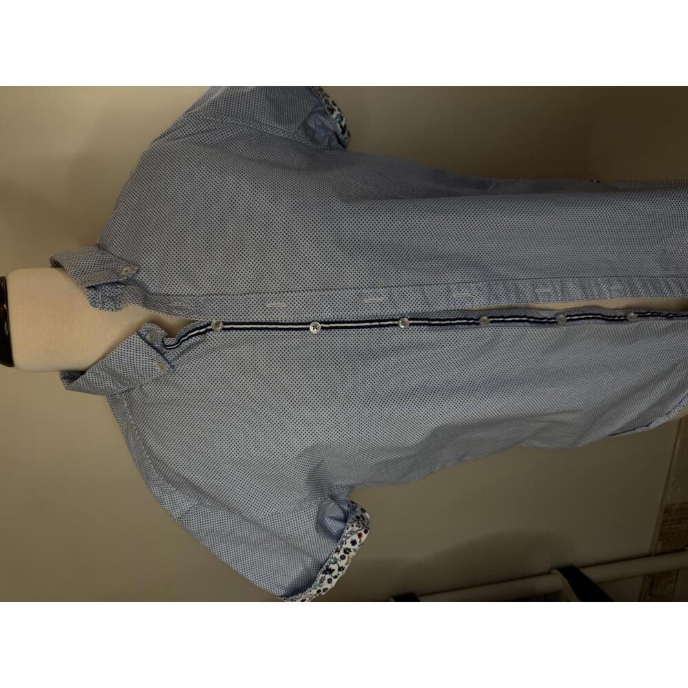 Mens Denium and Flower Short Sleeve Button Up Shirt Size Small